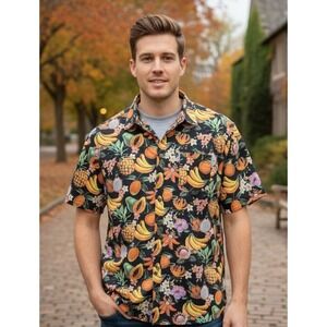 Delicious Tropical Fruit Vintage Button Down Men's Shirt XL Beach Boho Vacation